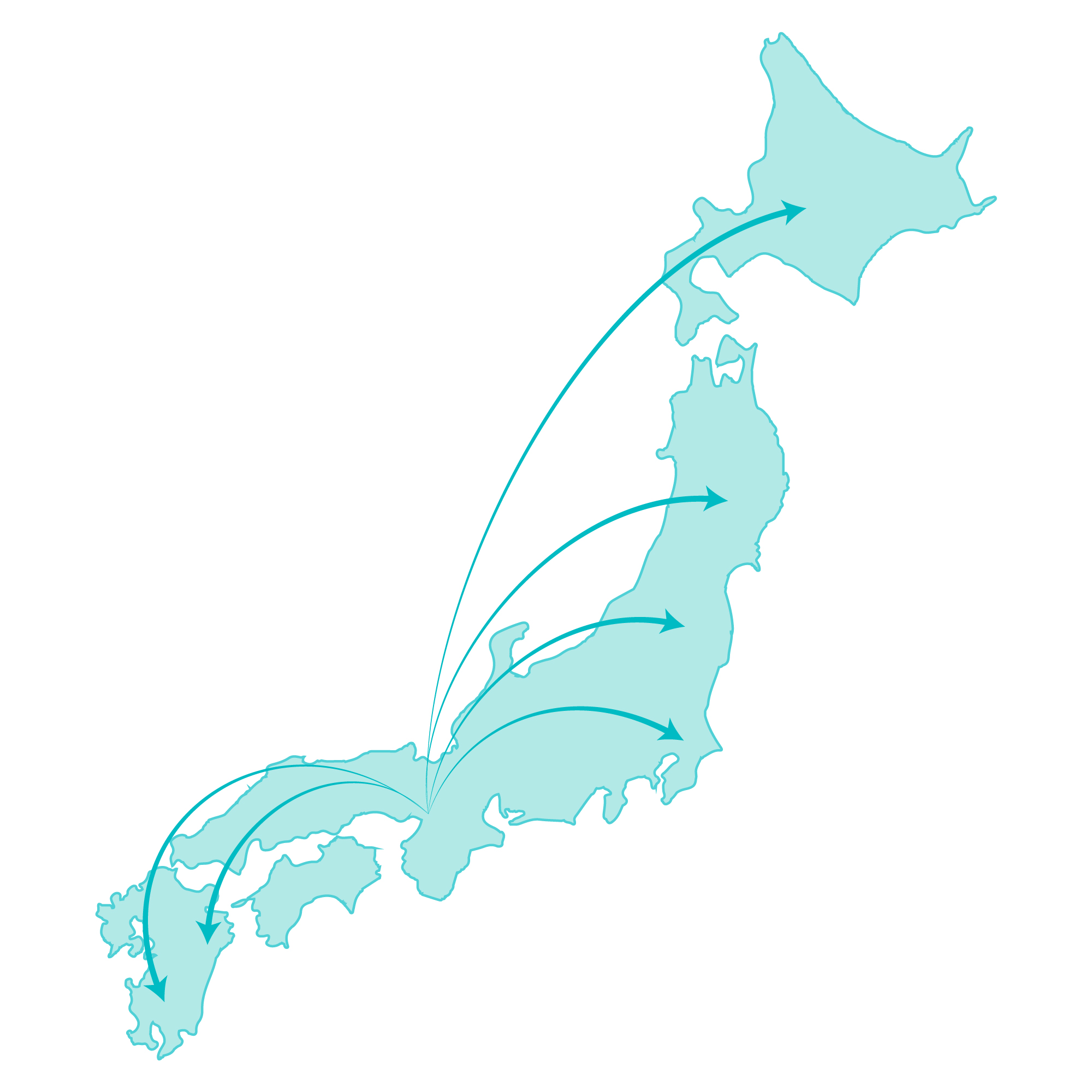 大阪から全国へ広がる日本地図